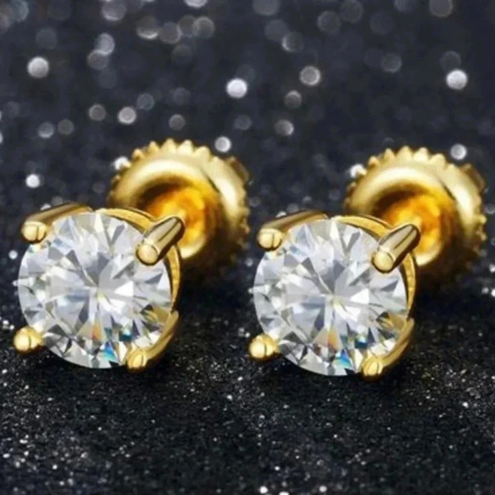 Certified 2 CTW 14k D Color VVS1 Moissanite Solitaire Stud Earrings - Picture 2 of 10